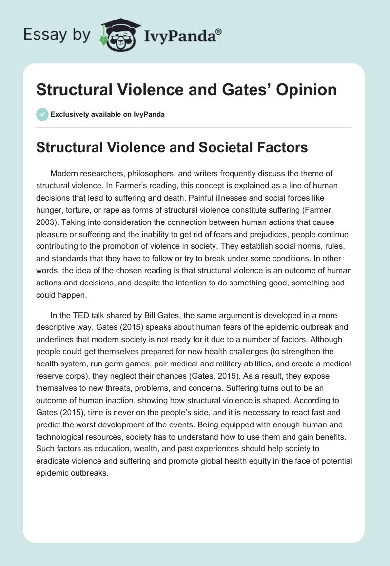 Structural Violence and Gates’ Opinion. Page 1