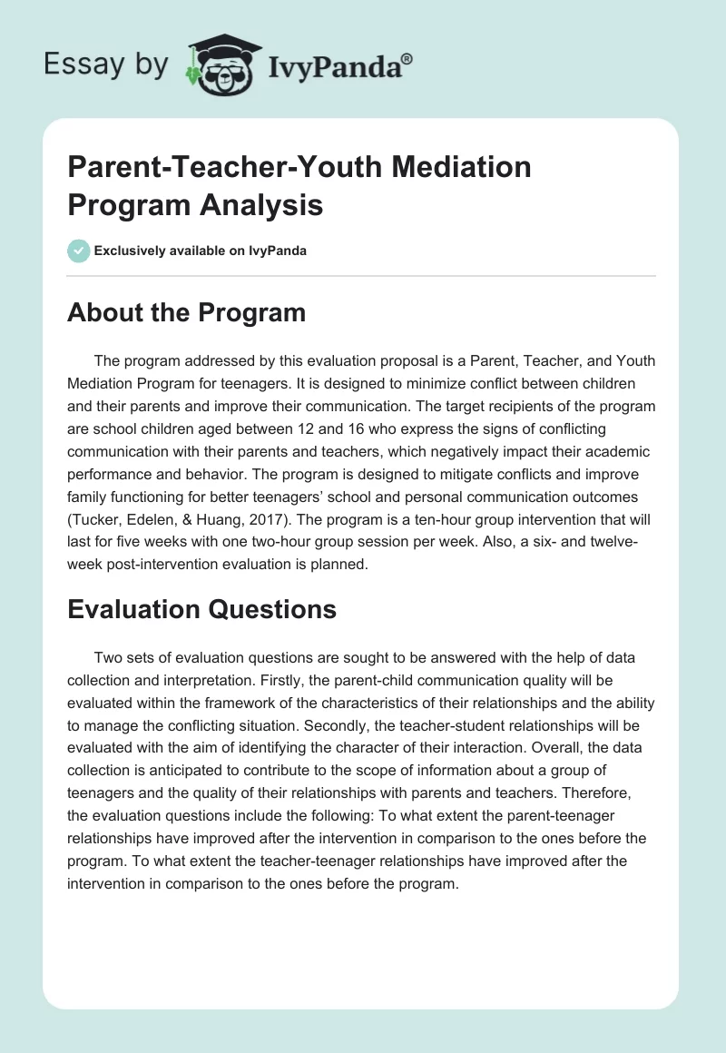 Parent-Teacher-Youth Mediation Program Analysis. Page 1