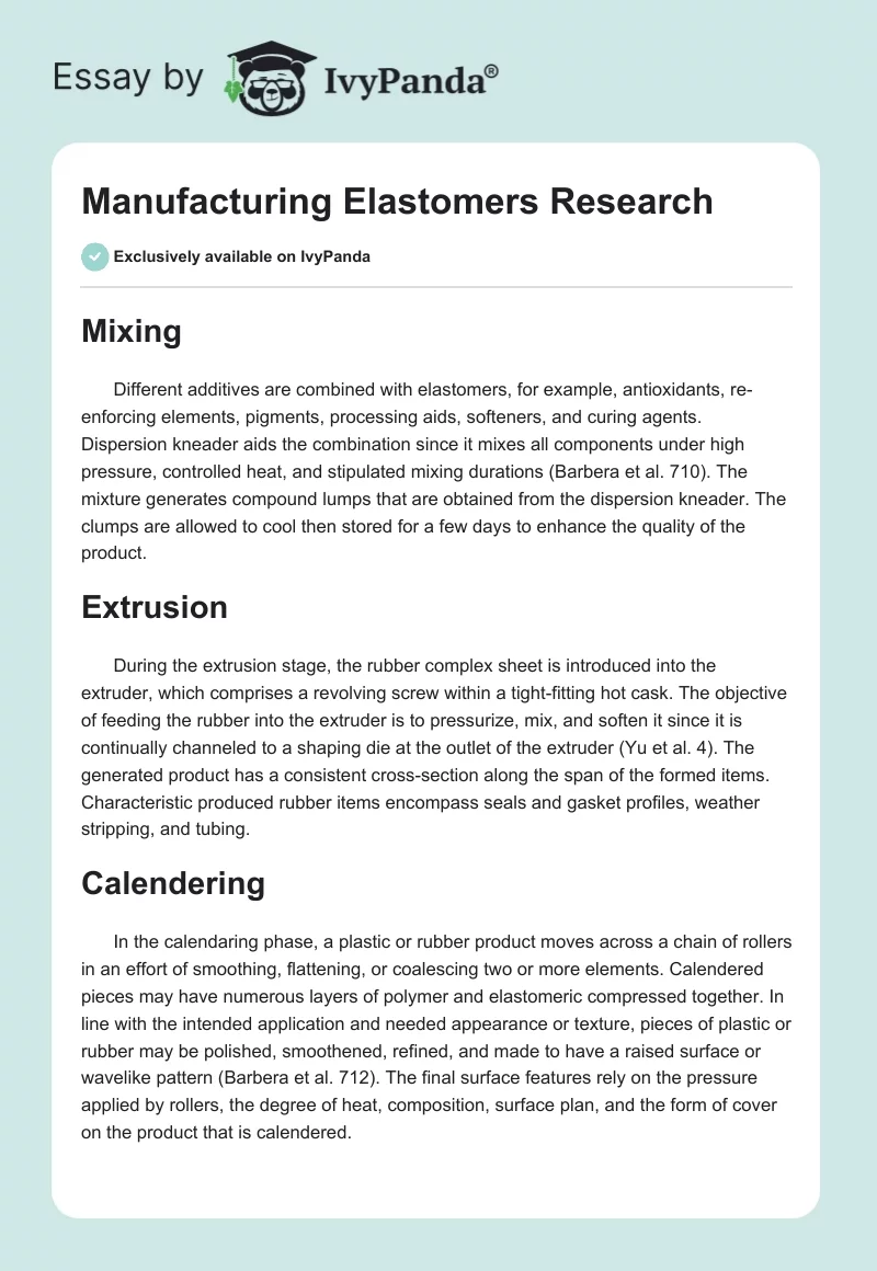 Manufacturing Elastomers Research. Page 1