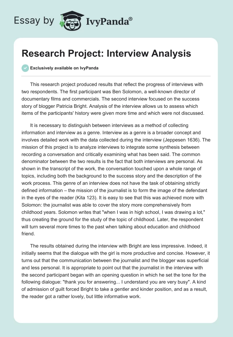 Research Project: Interview Analysis. Page 1
