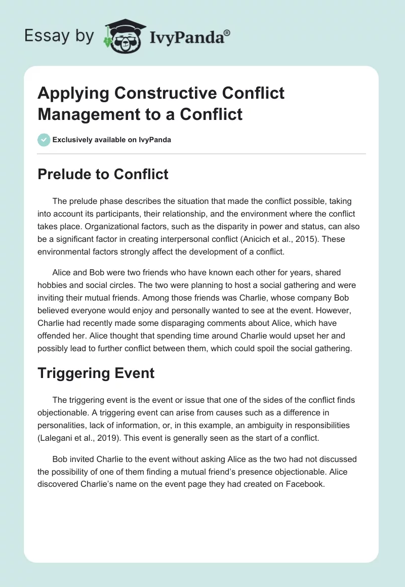 Applying Constructive Conflict Management to a Conflict. Page 1