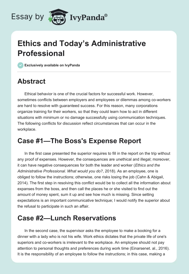 Ethics and Today’s Administrative Professional. Page 1