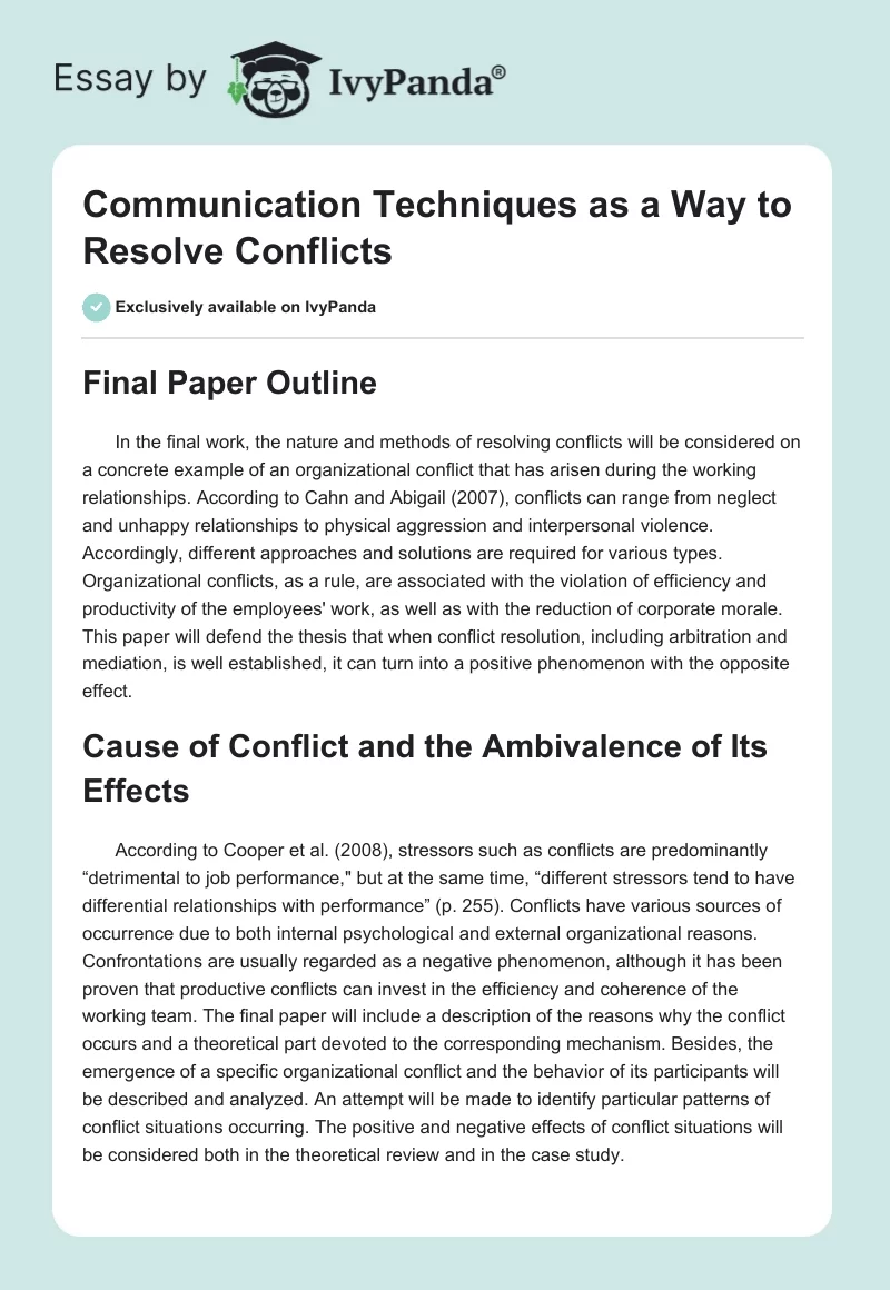 Communication Techniques as a Way to Resolve Conflicts. Page 1