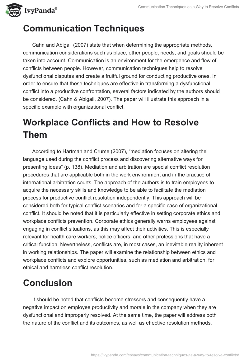 Communication Techniques as a Way to Resolve Conflicts. Page 2