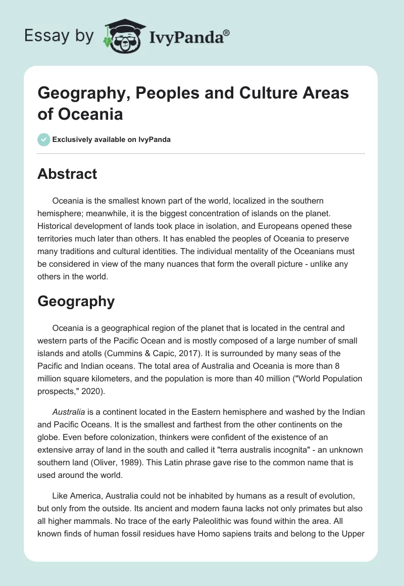 Geography, Peoples and Culture Areas of Oceania. Page 1