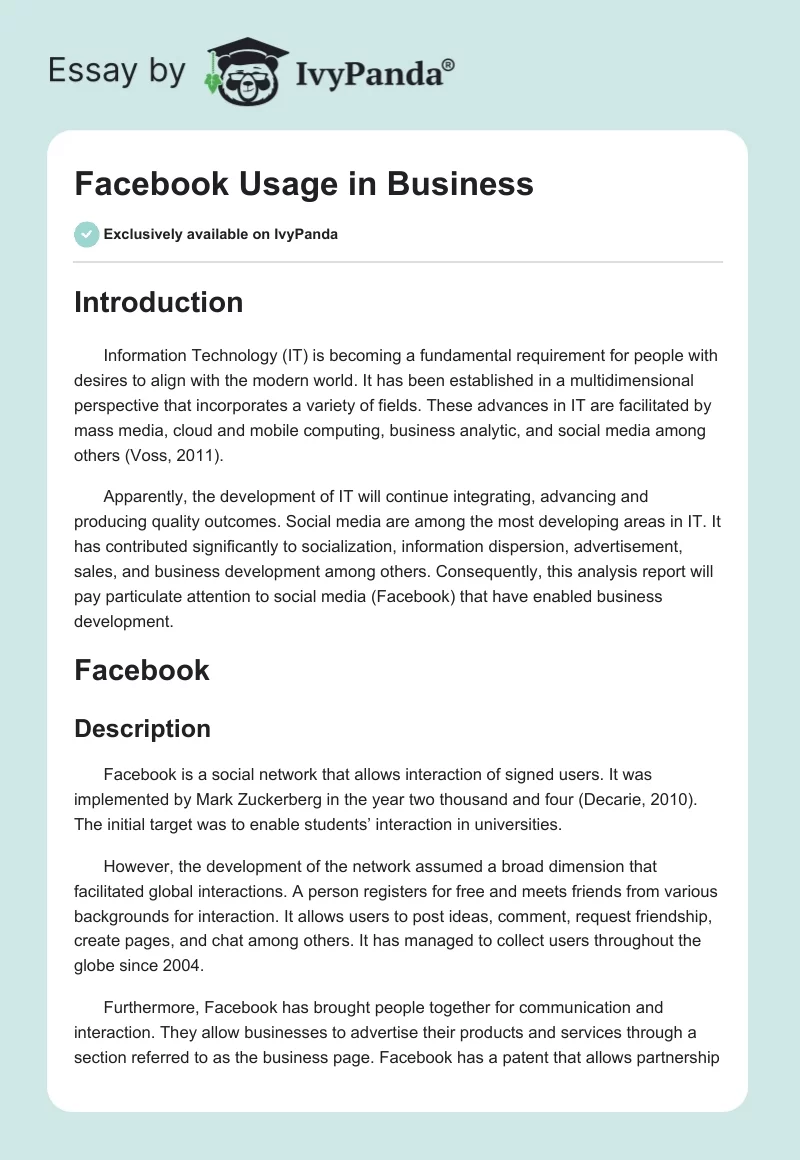 Facebook Usage in Business. Page 1