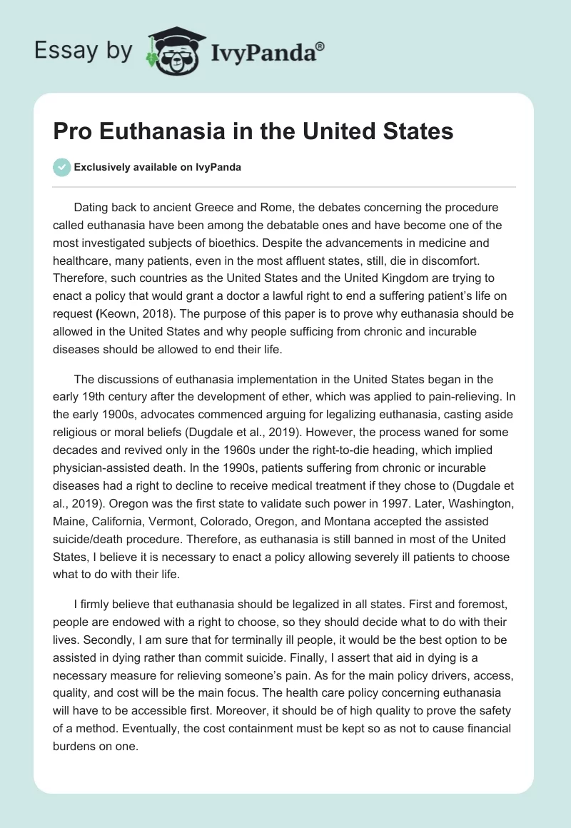 Pro Euthanasia in the United States. Page 1