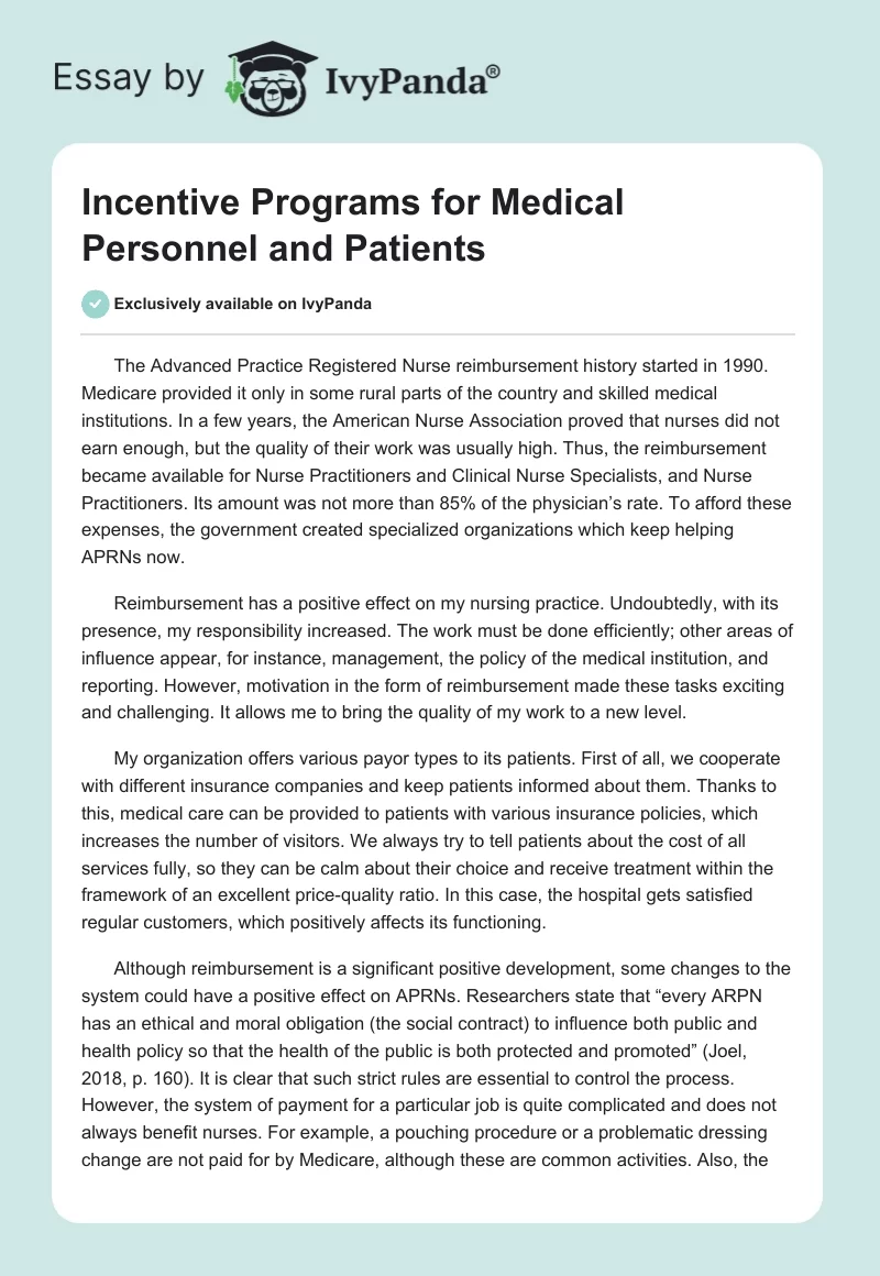Incentive Programs for Medical Personnel and Patients. Page 1