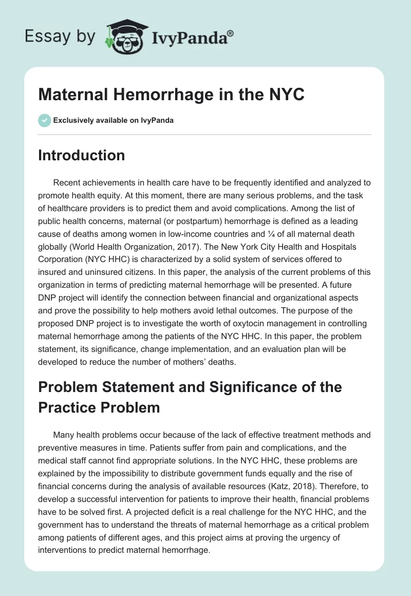Maternal Hemorrhage in the NYC. Page 1