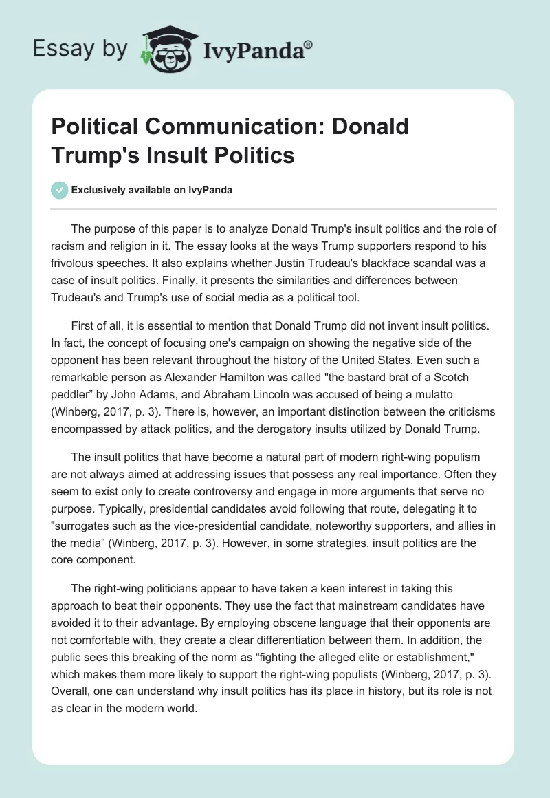 Political Communication: Donald Trump's Insult Politics. Page 1