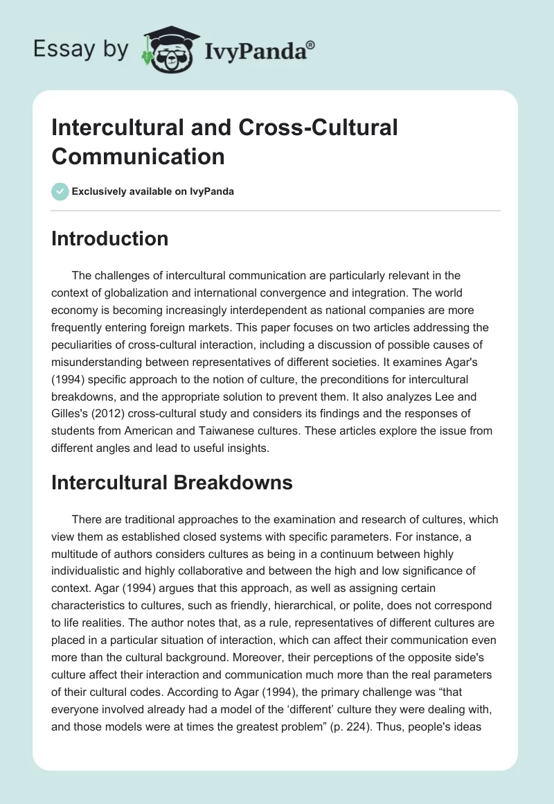 Intercultural and Cross-Cultural Communication. Page 1