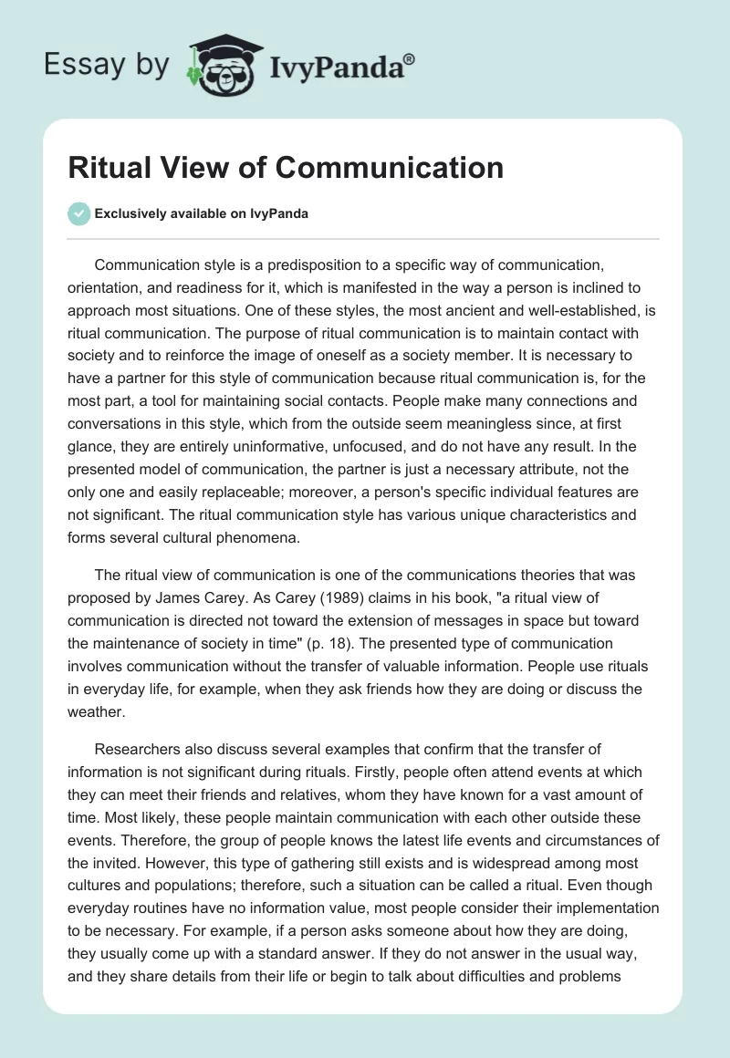 Ritual View of Communication. Page 1
