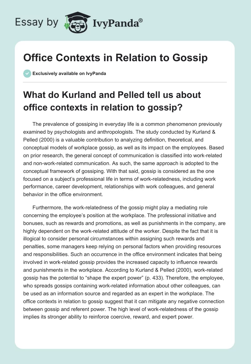 Office Contexts in Relation to Gossip. Page 1