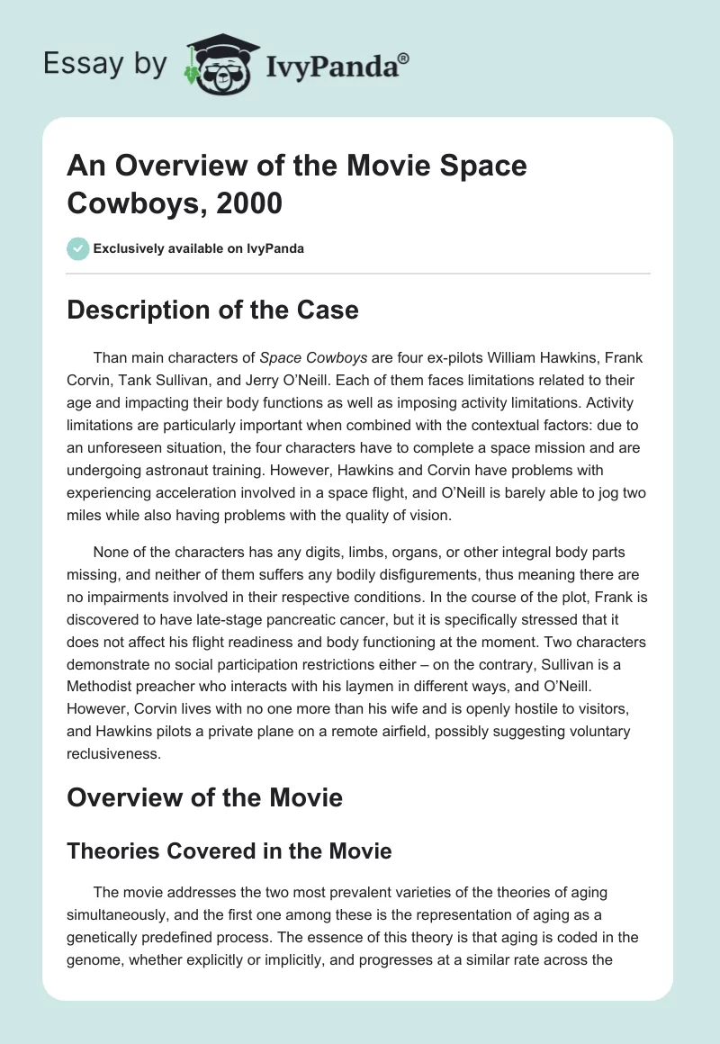 An Overview of the Movie Space Cowboys, 2000. Page 1