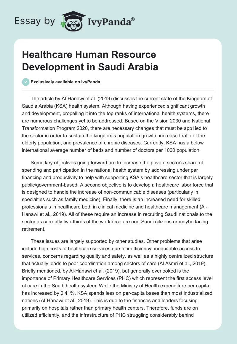 Healthcare Human Resource Development in Saudi Arabia. Page 1