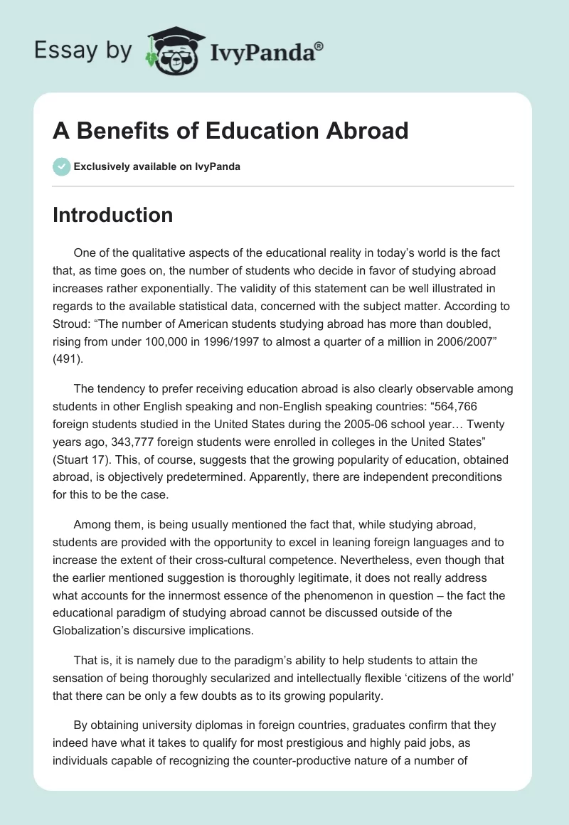 A Benefits of Education Abroad. Page 1