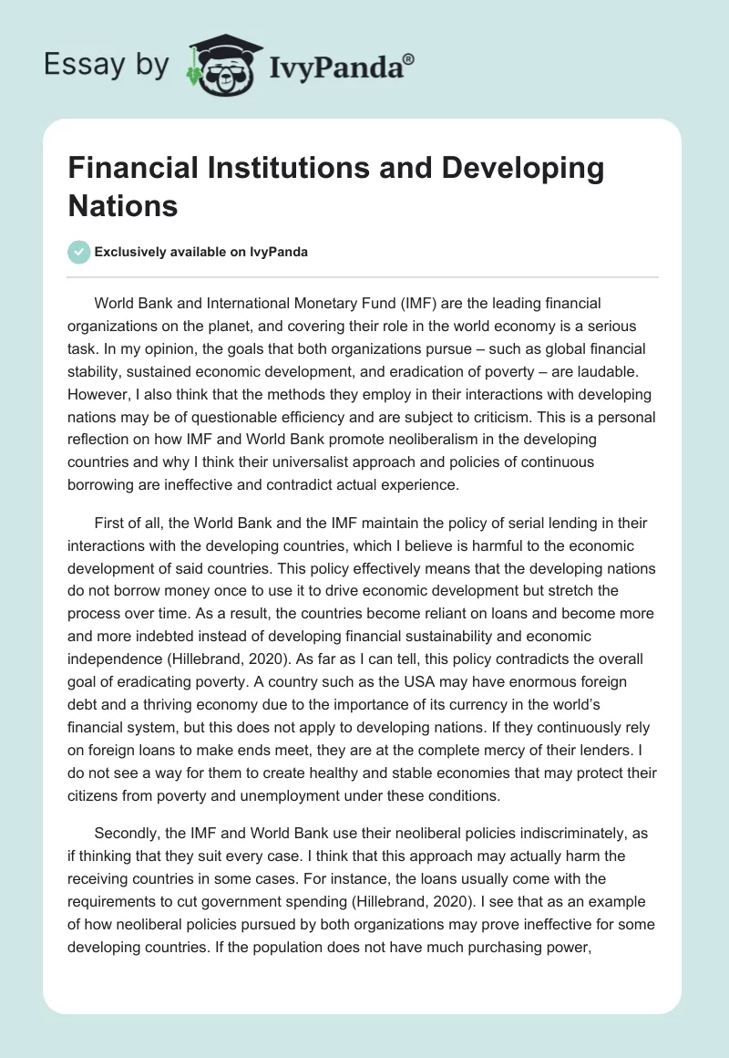 Financial Institutions and Developing Nations. Page 1