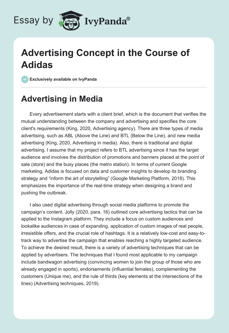 Advertising Concept in the Course of Adidas. Page 1