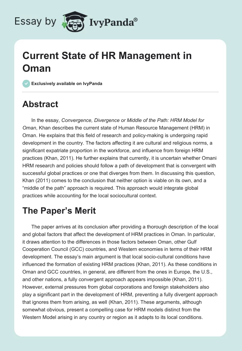 Current State of HR Management in Oman. Page 1