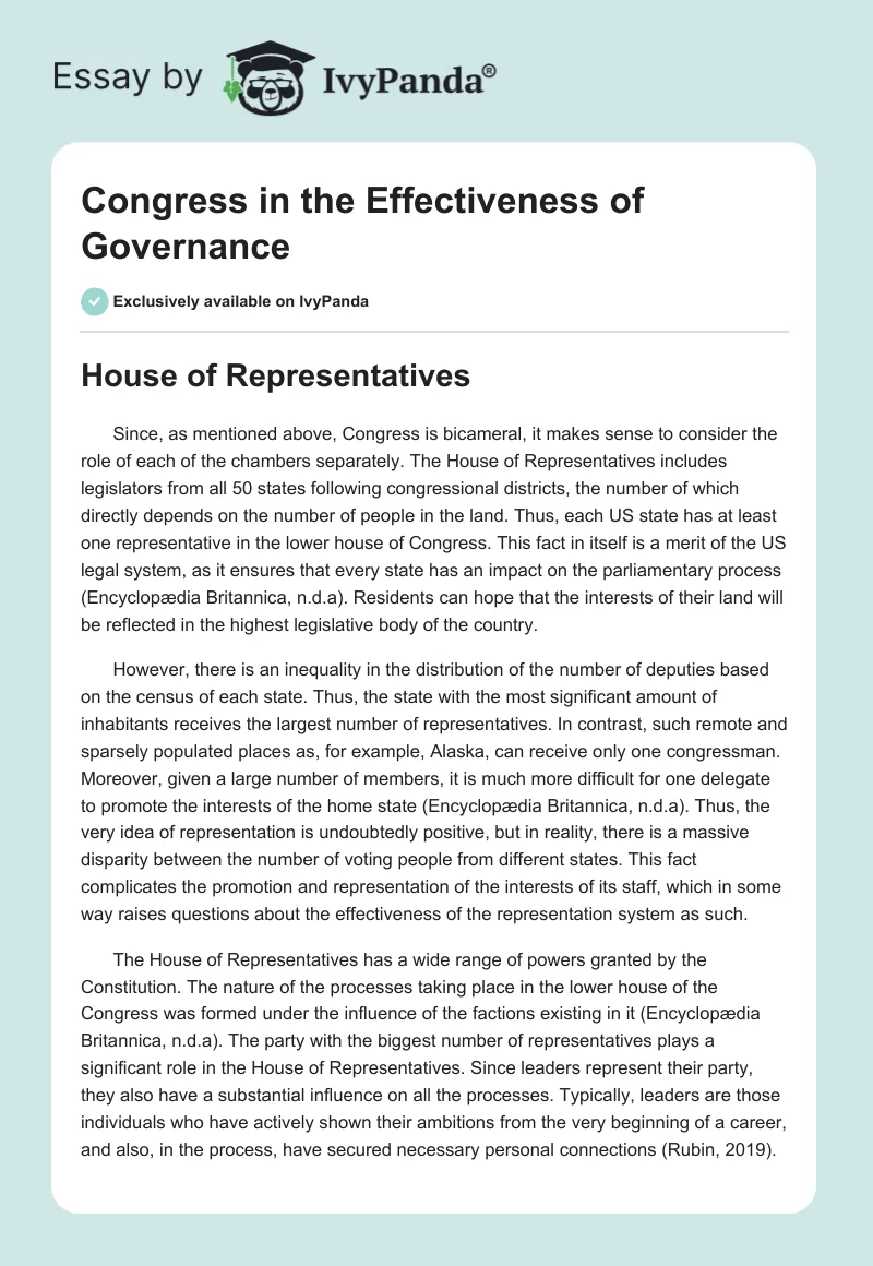 Congress in the Effectiveness of Governance. Page 1