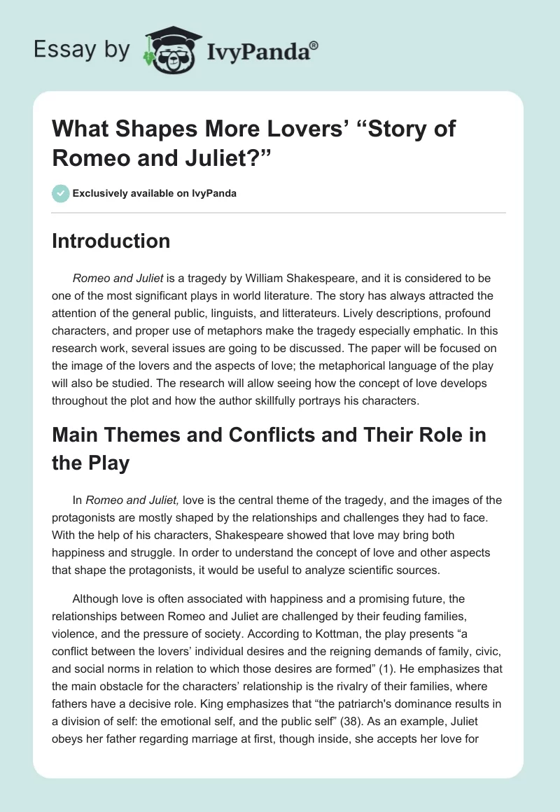 What Shapes More Lovers’ “Story of Romeo and Juliet?”. Page 1