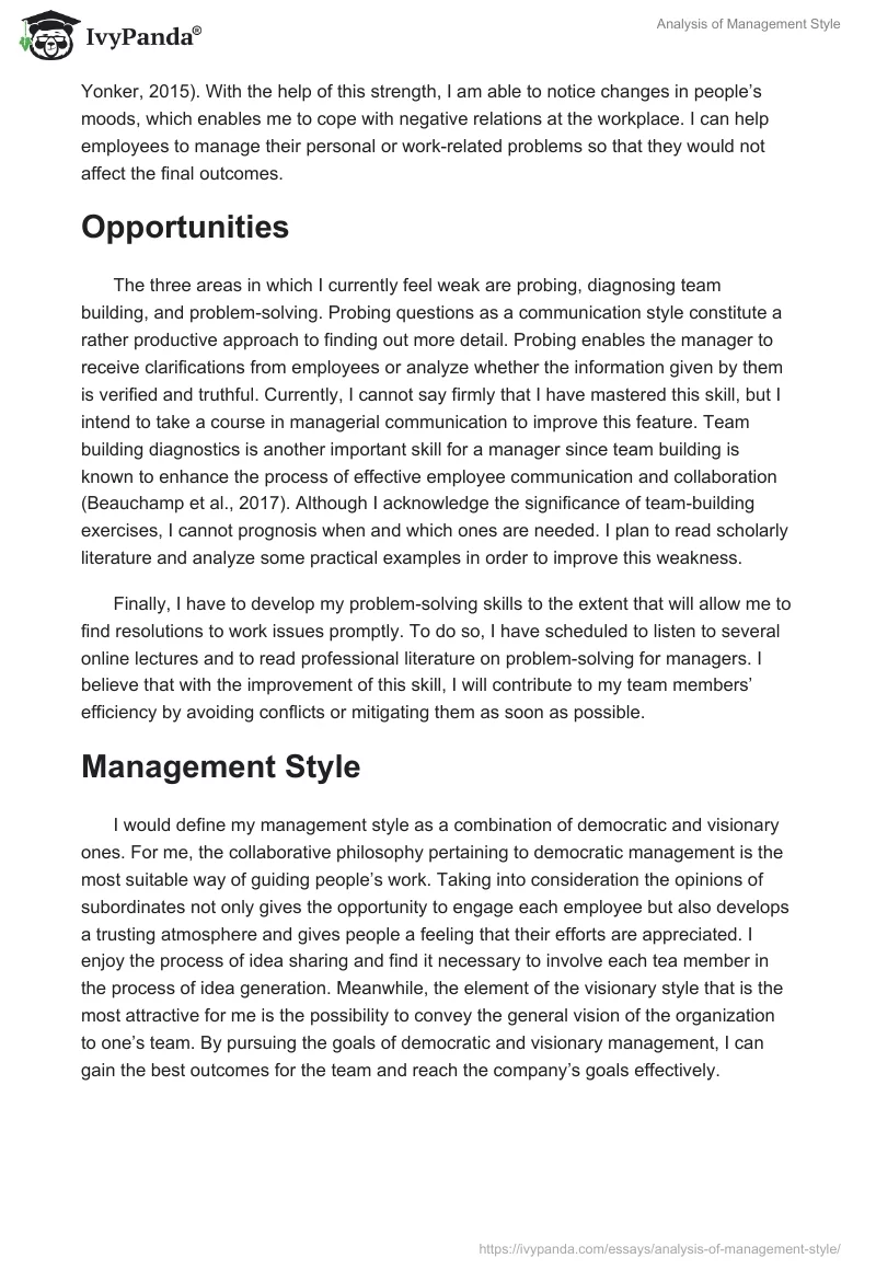 Analysis of Management Style - 838 Words | Essay Example