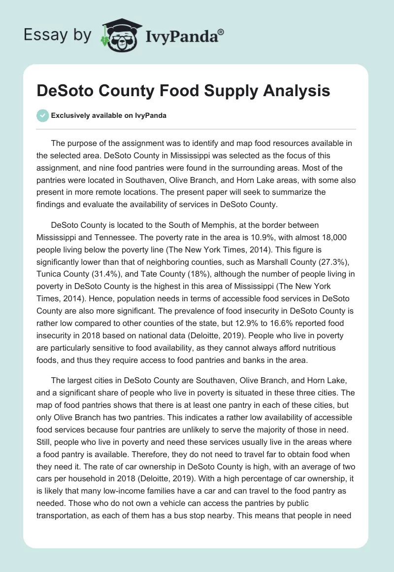 DeSoto County Food Supply Analysis. Page 1