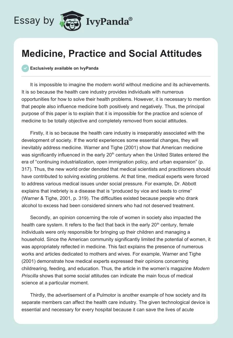 Medicine, Practice and Social Attitudes. Page 1