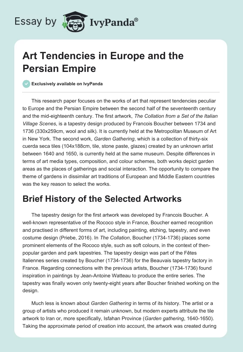 Art Tendencies in Europe and the Persian Empire. Page 1