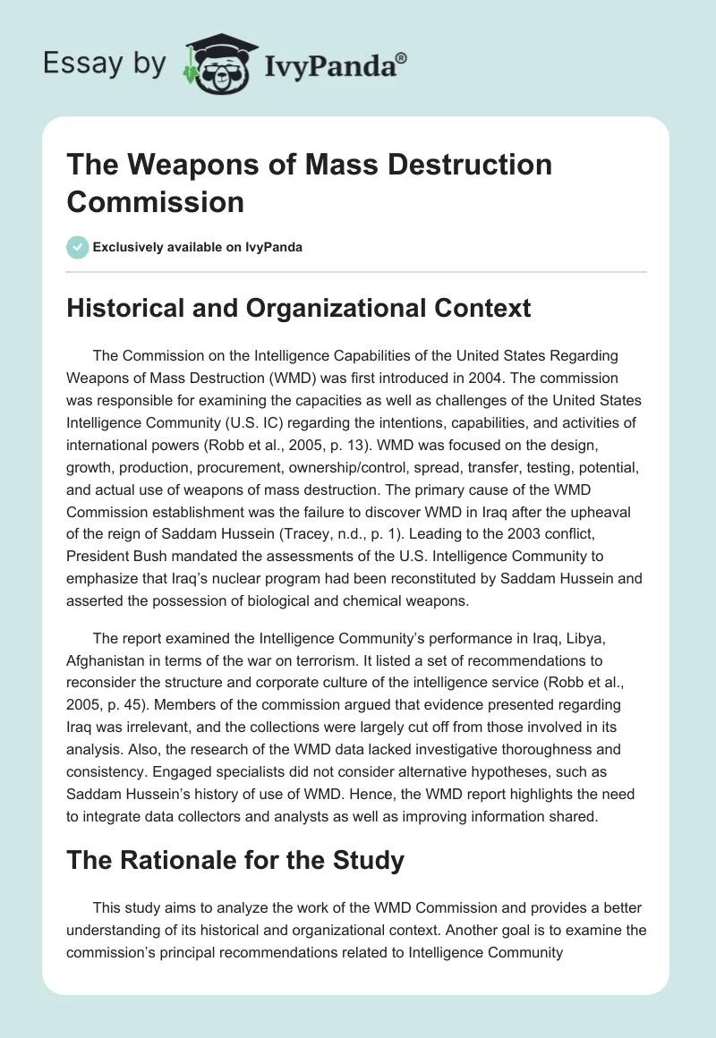 The Weapons of Mass Destruction Commission. Page 1