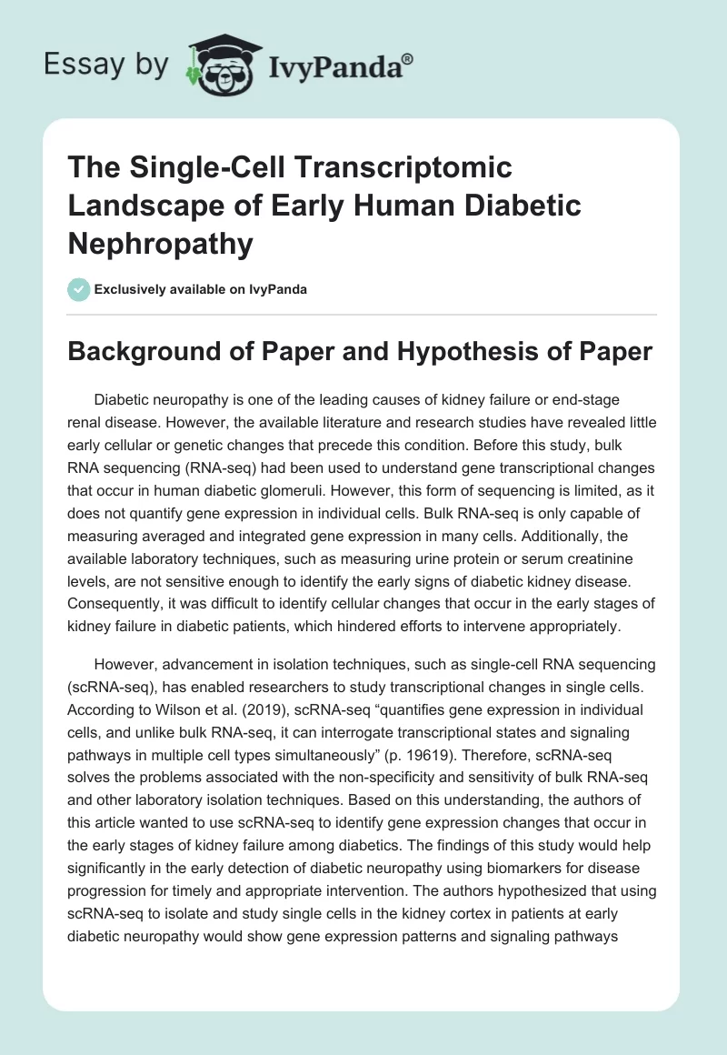 The Single-Cell Transcriptomic Landscape of Early Human Diabetic Nephropathy. Page 1