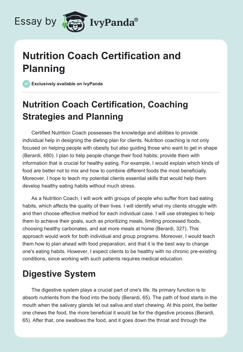 Nutrition Coach Certification and Planning. Page 1