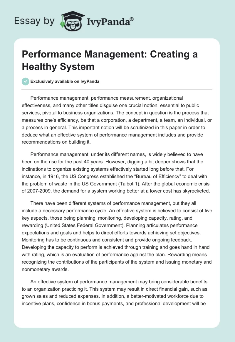 Performance Management: Creating a Healthy System. Page 1