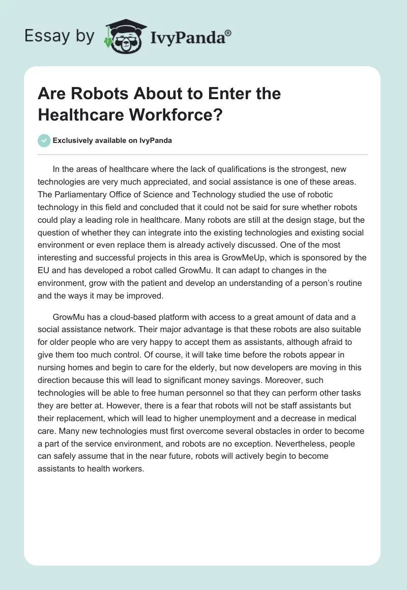 Are Robots About to Enter the Healthcare Workforce?. Page 1