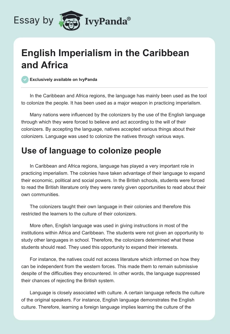 English Imperialism in the Caribbean and Africa. Page 1
