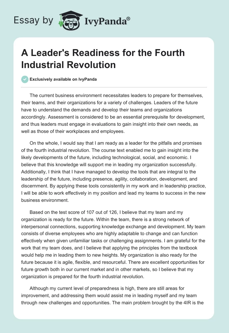 A Leader's Readiness for the Fourth Industrial Revolution. Page 1