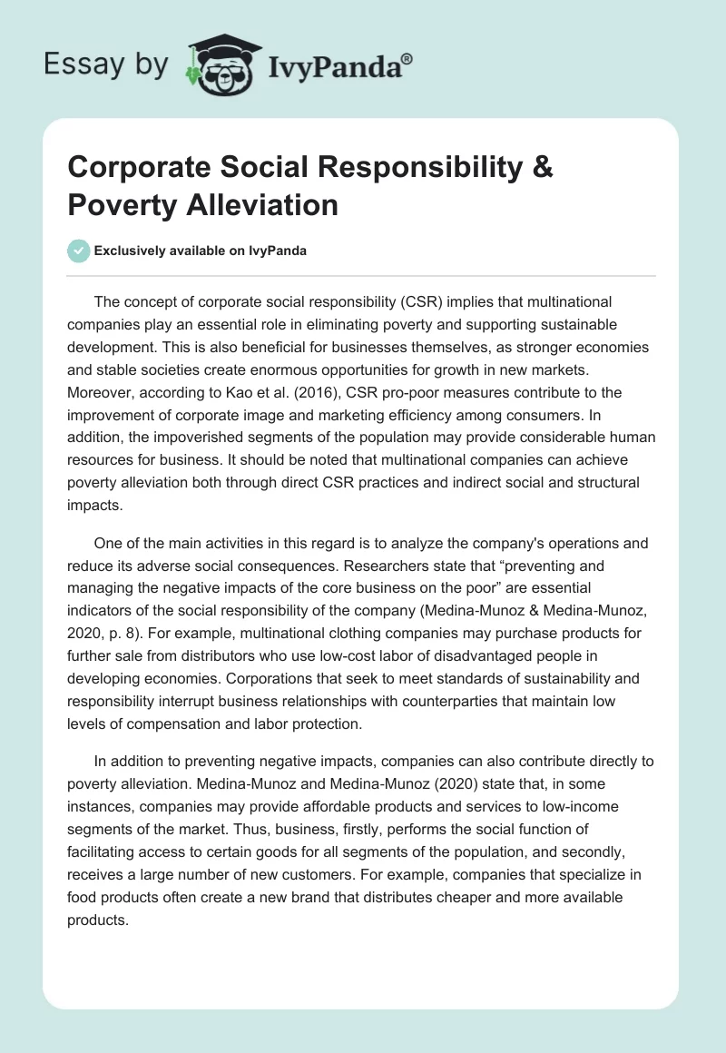 Corporate Social Responsibility & Poverty Alleviation. Page 1
