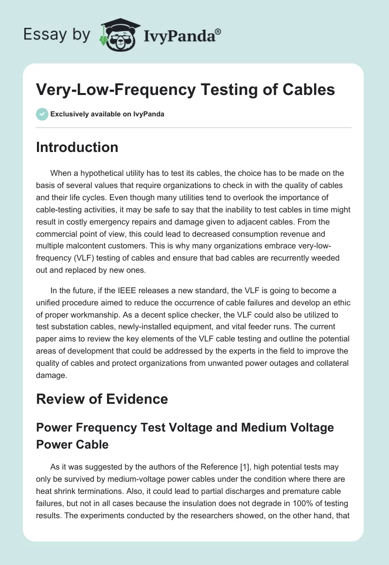 Very-Low-Frequency Testing of Cables. Page 1