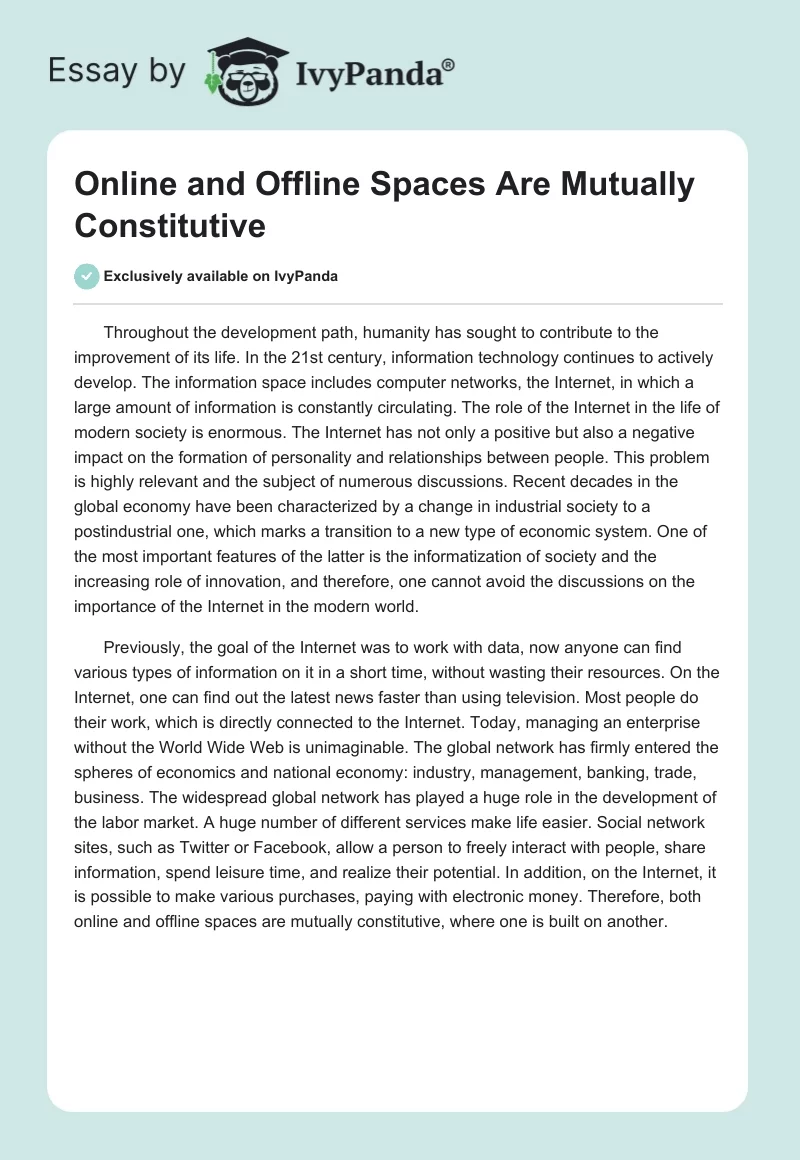 Online and Offline Spaces Are Mutually Constitutive. Page 1
