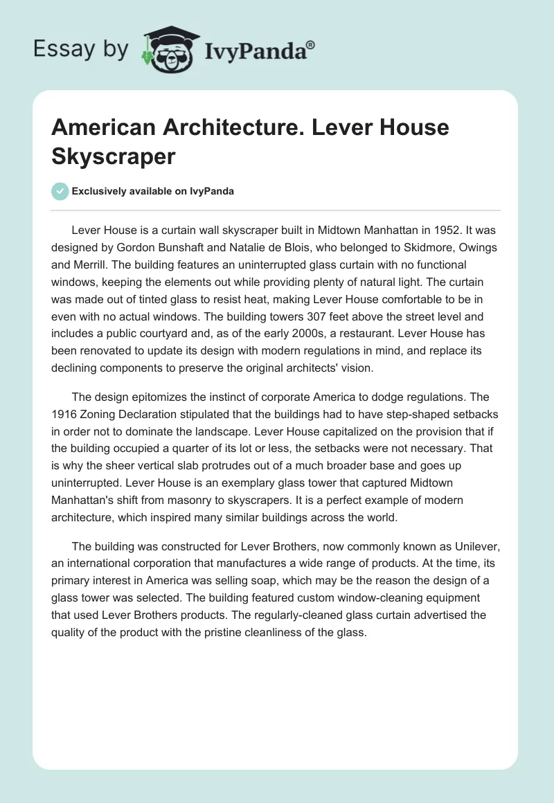 American Architecture. Lever House Skyscraper. Page 1