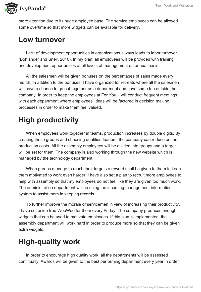 Team Work and Motivation. Page 2