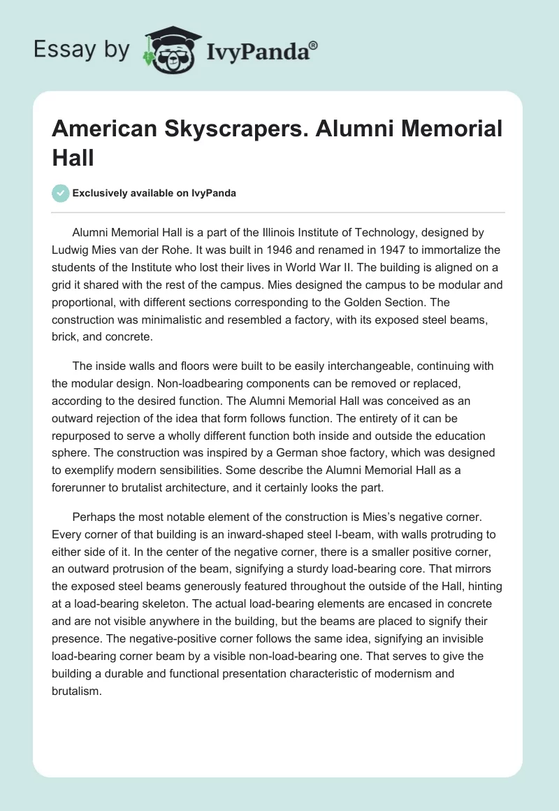 American Skyscrapers. Alumni Memorial Hall. Page 1