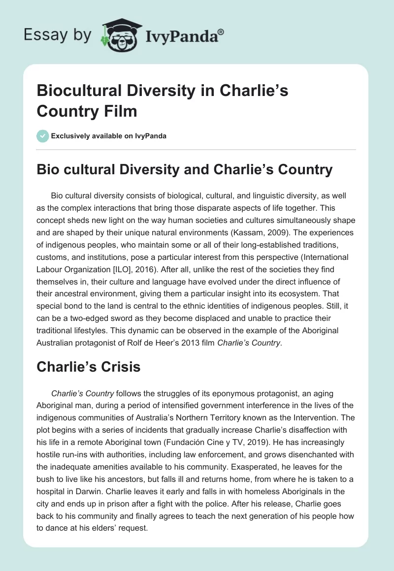 Biocultural Diversity in Charlie’s Country Film. Page 1