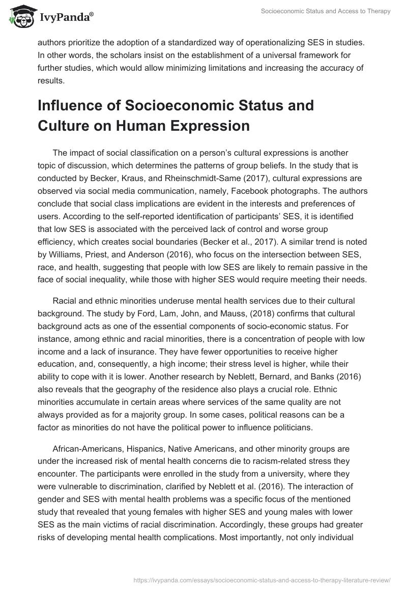 Socioeconomic Status and Access to Therapy. Page 5