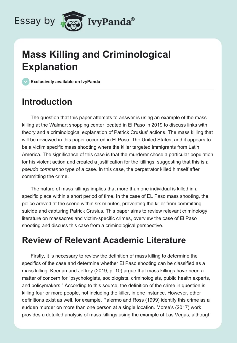 Mass Killing and Criminological Explanation. Page 1