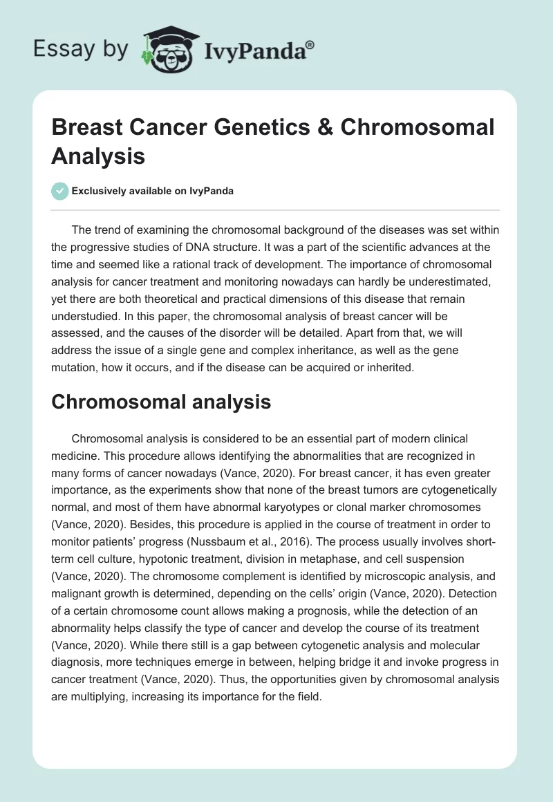 Breast Cancer Genetics & Chromosomal Analysis. Page 1
