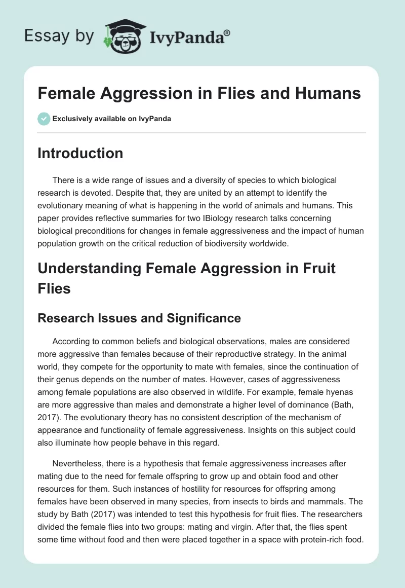 Female Aggression in Flies and Humans. Page 1