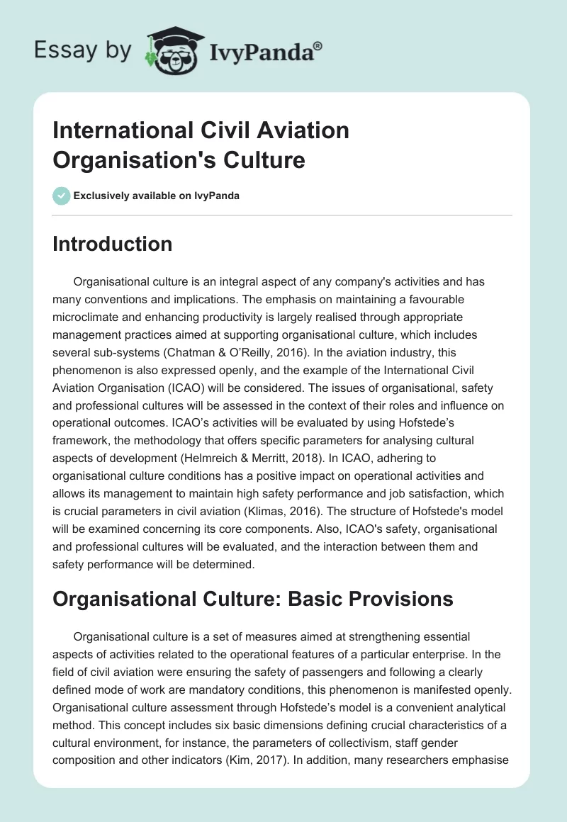 International Civil Aviation Organisation's Culture. Page 1