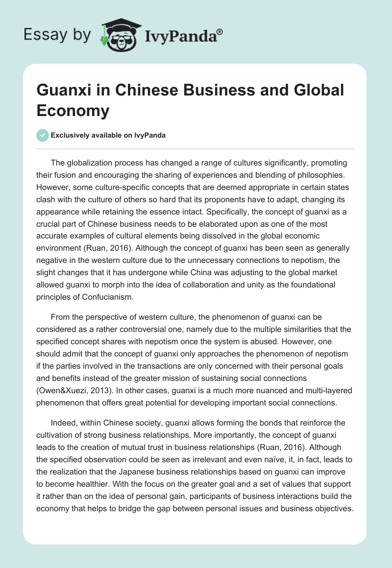 Guanxi in Chinese Business and Global Economy. Page 1