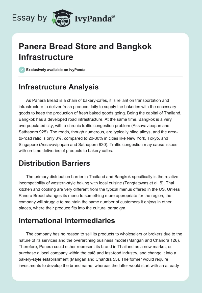 Panera Bread Store and Bangkok Infrastructure. Page 1